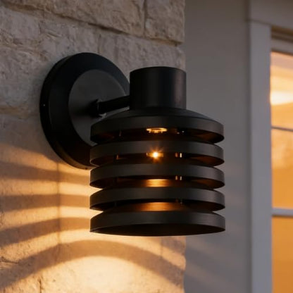 Industrial Matte Black Cylindrical Outdoor Wall Sconce with Louvered Design, Weatherproof Exterior Light Fixture, Farmhouse Lighting for Entrance, Courtyard, Porch, Patio, Garage