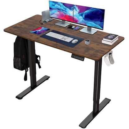 47"x 24" Standing Desk Height Adjustable Electric Home Office Desks | Powered Sit Stand Computer Stand up Rising Table with Two-Piece Top, 3 Memory Presets, Hooks, Cable Management| Brown - size: 47 inch