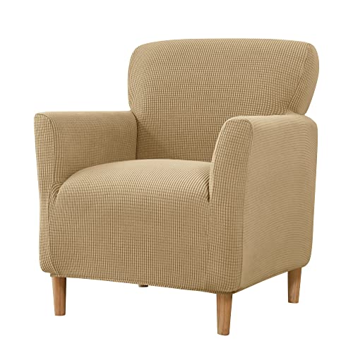 LiveGo Stretch Mid Century Modern Armchair Slipcover 1-Piece Jacquard Accent Chair Covers with Arms Soft Waterproof Chair Slipcovers for Living Room Furniture Protector Office (Khaki) - color: Khaki