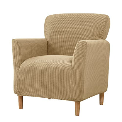 LiveGo Stretch Mid Century Modern Armchair Slipcover 1-Piece Jacquard Accent Chair Covers with Arms Soft Waterproof Chair Slipcovers for Living Room Furniture Protector Office (Khaki) - color: Khaki