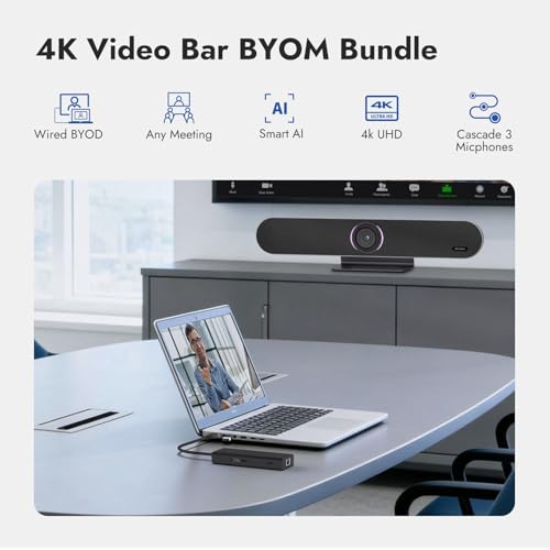 RB10 Kit 4K AI Tracking USB Video Conference Camera, All-in-One Soundbar with Built-in Mic & Speaker, 120° Wide Angle, 6m Pickup, Plug-and-Play for Small/Medium Meeting Rooms