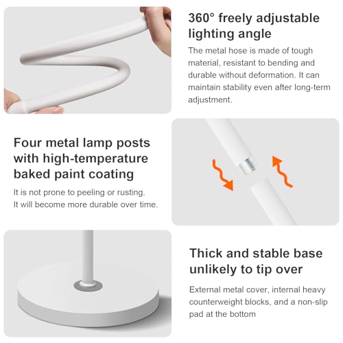 Supe Bright 24W Dimmable LED Floor Lamp with Remote Touch Control Adjustable Gooseneck Standing Light for Reading Makeup Tattoo Lash Extensions White Modern Smart Tall Lamp Living Room Bedroom Office - color: White 24W Remote and Touch Dimming