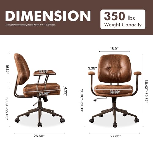 Brown Leather Home Office Chair, Mid Back Ergonomic Desk Chair with Lumbar Support, Mid Century Modern Deep Seat Swivel Rocking Computer Chair, Dark Brown Suede - color: Dark Brown,suede Fabric, size: Big Mid Back