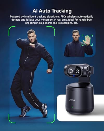 EMEET PIXY Wireless 4K Dual-Lens AI Tracking PTZ Streaming Camera+Overhead Camera Desk Mount, Flexible Articulating Webcam Stand with 1/4" Screw