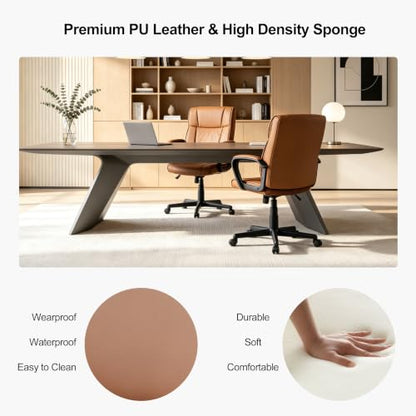 Office Desk Chair Set of 4 Conference Room Chairs Modern Ergonomic Executive Swivel Chair Adjustable Height PU Leather Home Desk Chair with Armrests Comfy Computer Task Chairs with Wheels - color: Brown, size: Set of 4