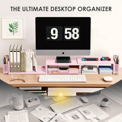 OPNICE Desk Organizers and Accessories, Dual Monitor Stand Riser - color: Matte Pink