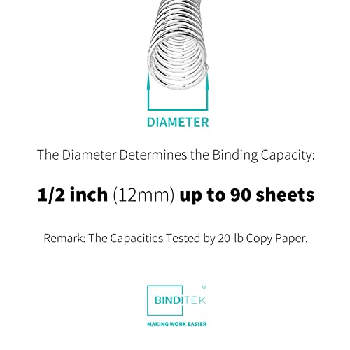 Binditek Plastic Spiral Binding Coils, 12 mm, 4:1 Pitch, Clear, 50 Pack | Coil Binding Spines, 1/2", 90 Sheet Capacity, 48 Loops, for Letter-Size Reports, Presentations, School and Office Projects - size: 12mm, style: 50P , Clear