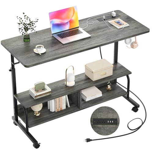 Armocity 47" Rolling Standing Desk with Charging Station for Couch Bed - color: Grey Oak, size: 47''