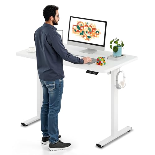 SANODESK One-Piece Electric Height Adjustable Standing Desk 40''x 24'' - color: White Frame+white Top, size: 40x24"