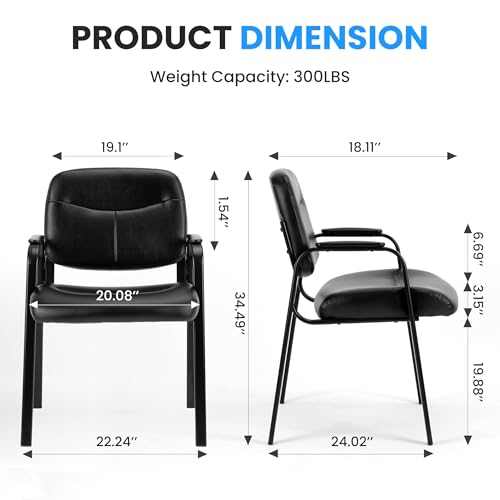 Simple Deluxe Waiting Room Guest Chair No Wheels Set of 2 with Padded Arm Rest, Conference Guests Chair for Reception, Meeting, Lobby, Home Dining, Desk Table Side, 2 Pack - color: Black, size: 2 Pack Standard Cushion