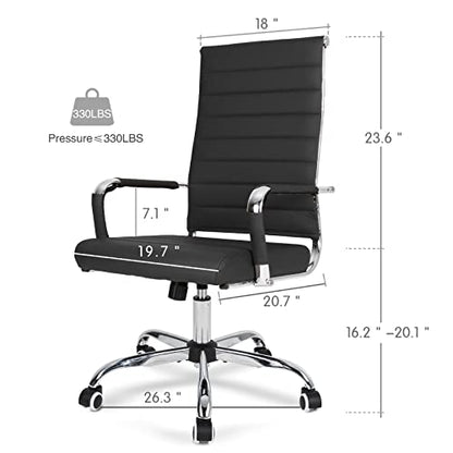 Home Office Chair Ribbed, Modern Leather Conference Room Chairs, Ergonomic Office Desk Chair, High Back Executive Computer Chair, Adjustable Swivel Chair with Arms (Black) - color: Black