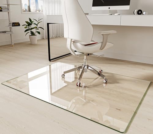 Koonmi Tempered Glass Chair Mat 36"x50" - Premium Office Chair Mat for Hardwood Floors & Low-Pile Carpet with 4 Non-Slip Pads - Thick Scratch-Resistant Surface - size: 36*50