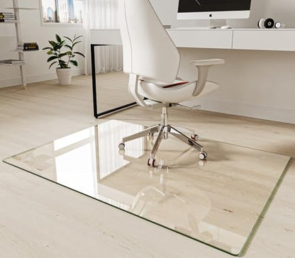 Koonmi Tempered Glass Chair Mat 36"x50" - Premium Office Chair Mat for Hardwood Floors & Low-Pile Carpet with 4 Non-Slip Pads - Thick Scratch-Resistant Surface - size: 36*50