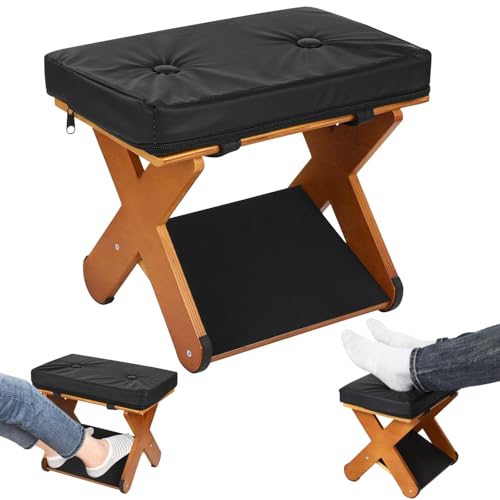 Double Step Foot Rest Under Desk, Ergonomic Wood Foot Stool with PU Cushion Top, Desk Foot Rest for Office Chair, Under Desk Footrest Stool for Work, Leg Rest Support (Walnut Finish) - color: Walnut Finish