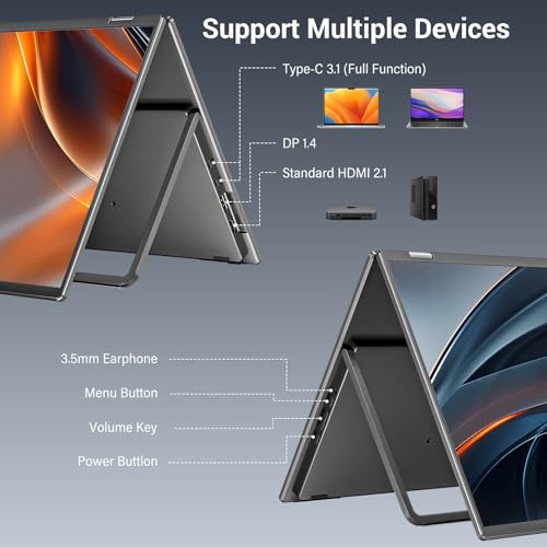 InnoView 18.5" Dual Portable Monitor 100Hz 2K 2560x1440P 100% sRGB Foldable & Stackable Design with 315° Screen Adjustment | DP/USB-C/HDMI, Second Monitor for Laptop, Mac, Windows - size: 18.5 inch