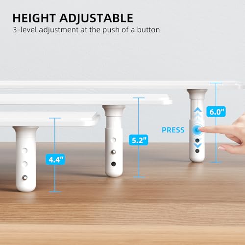 AFOOYO Dual Monitor Stand for Desk, Adjustable Height Wood Computer Riser, Ergonomic Monitor Shelf for Laptop, Printer, TV, Black - Large Storage Space, Sturdy Desk Organizer for Home & Office,White