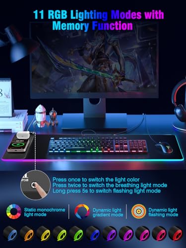 Mouse Pad with Magnetic Wireless Charging, Large Desk Pad Protector, RGB Black Desk Mat with 15W Fast Charger, Non-Slip Waterproof Mousepad for Office Home Gaming - color: Black Magnetic Charging 31.5x15.75"