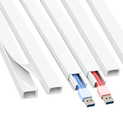 Cord Hider, 80in One-Cord Cable Concealer, Cord Covers for Wires on Wall, Easy Install Cable Management Kit for 2 Small Wires, Cables Raceway Home Office, W0.59in H0.4in, White