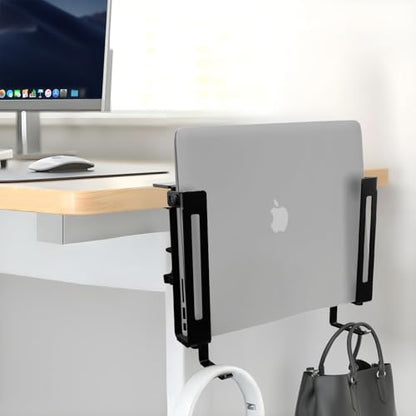 IFCASE Adjustable Desk Side Laptop Mount Holder with Headphone Hook, No Drill Desk Storage Organizer (Black) - color: Black