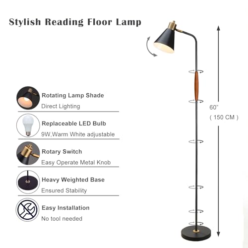 Adjustable Reading Floor Lamp,360°Rotatable Shade,3CCT LED Bulb Include,Black - color: Black Metal Shade