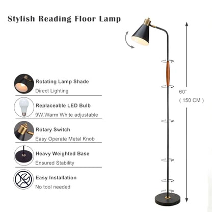 Adjustable Reading Floor Lamp,360°Rotatable Shade,3CCT LED Bulb Include,Black - color: Black Metal Shade