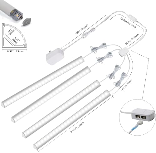 Cefrank Under Cabinet Lighting LED Bar Kit, V-Shape Plug in, 4-Pack 12in