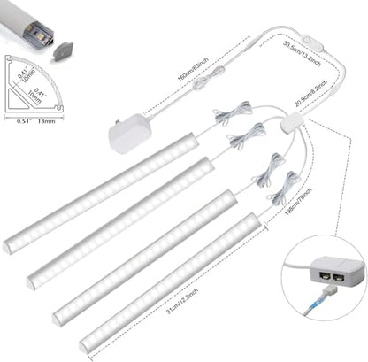 Cefrank Under Cabinet Lighting LED Bar Kit, V-Shape Plug in, 4-Pack 12in