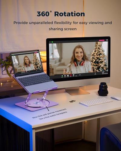 Aoviho 360° Rotating Laptop Stand for Desk | Adjustable, Foldable, Portable Aluminum Ergonomic Riser | Compatible with MacBook, Dell, HP & All Laptops 10-16 inch | Purple - color: Purple