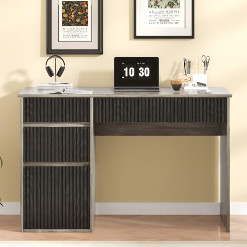 4 EVER WINNER Computer Desk with Drawers, 48 Inch Fluted Desk with Storage - color: Grey, size: 48 Inch