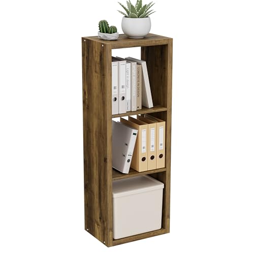 VDNEND Cube Storage Organizer Bookcase, 3 Tier Decorative 11 inch Open Back Cubical Shelf with Thickened Border, Display Bookshelf for Living Room, Home Office, Sturdy Room (Brown, 3 Cube) - color: Brown, size: 3 Cube,Standard