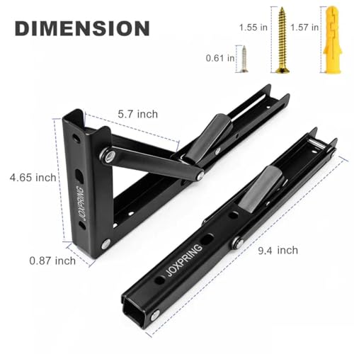 10 Inch Folding Shelf Brackets, Heavy Duty Wall Mounted Collapsible Metal Shelf Bracket, Black Folding Table Brackets for Workbench, Kitchen, Living Room, Bedroom, Study, 2 Pack - size: 10 Inch