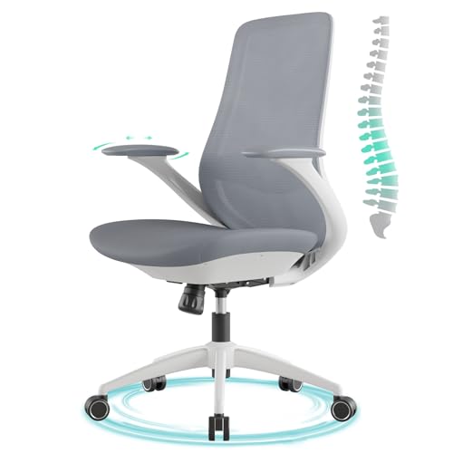 Ergonomic Office Chair, High Back Mesh Desk Chair with Lumbar, Grey | 360° Swivel & Slide-Adjustable Arms, Tilt Lock & Recline, Breathable Task Chair for Home Office, Gaming & Desk Work, 300LBS