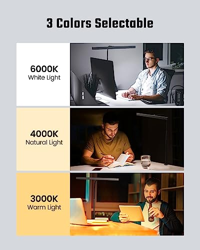 SUPERDANNY LED Desk Lamp for Office Home, Eye-Caring Desk Light with Adjustable Gooseneck, 12W Touch Control Dimmable Brightness, Architect Clamp Lamp with USB Adapter for Reading Study Workbench | Black, Touch Control Dimmable Brightness, 3000K-6000K, 36