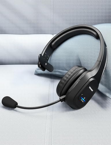 TECKNET Trucker Bluetooth Headset, AI Noise Canceling Mic, Wireless On-Ear | AI Noise Canceling Mic reduces background noise for clear calls. Wireless hands-free headset for truckers and office use.