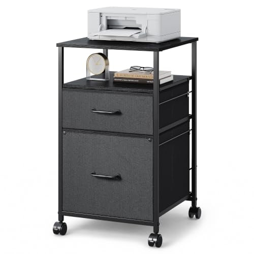 DEVAISE Mobile File Cabinet, Rolling Printer Stand with Open Storage Shelf, Fabric Vertical Filing Cabinet fits A4 or Letter Size for Home Office, Black | Rolling Printer Stand, Fabric Vertical Filing Cabinet fits A4 or Letter Size for Home Office, Black