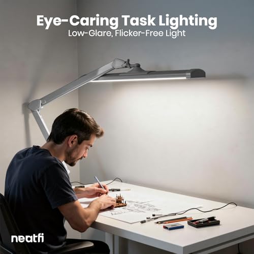 Neatfi Ultra 3,500 Lumens LED Desk Lamp w/Clamp, 26-Inch, Non-CCT (Silver) - color: Silver, size: 26-Inch Wide Shade