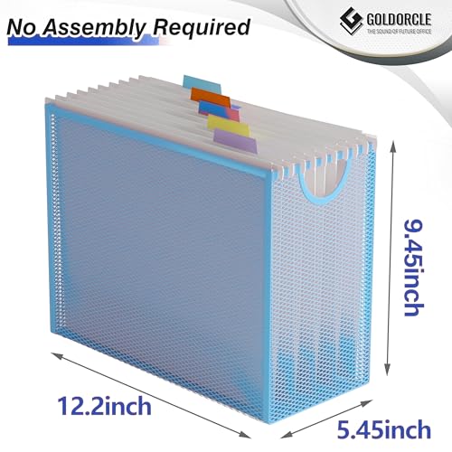 Letter-Size Hanging File Organizer (Blue, with 5 Grey Folders) | File Holder Filing Box for Desk, Metal Mesh Desk File Folder Storage for Office(No Assembly Required) - color: Blue, With 5 Grey Folders