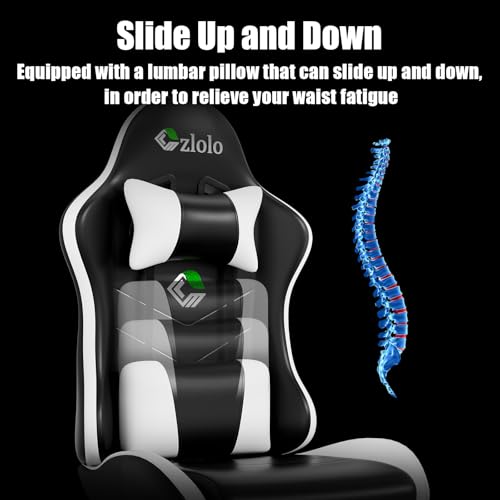 Czlolo Gaming Chair, Ergonomic Office Computer Chair with Footrest and Lumbar Support Massager High Back Video Gamer Chair, Wide＆Thick Cushion, 90°-135° Recline, Adjustable Height, Cloud White - color: Cloud White