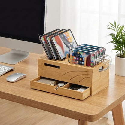 Homde Office Charging Station Organizer: 2 Layer Charger Holder (Natural) - color: Natural