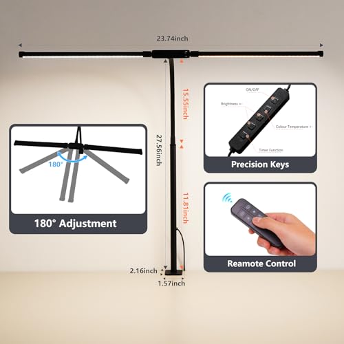 Dual-Head LED Desk Lamp for Office Home, Adjustable Flexible Eye-Caring Desk Light, 5 Modes 10 Brightness Adjustment, USB Adapter Desk Lamp with Clamp-ST-B - style: Double Head Black