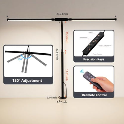 Dual-Head LED Desk Lamp for Office Home, Adjustable Flexible Eye-Caring Desk Light, 5 Modes 10 Brightness Adjustment, USB Adapter Desk Lamp with Clamp-ST-B - style: Double Head Black