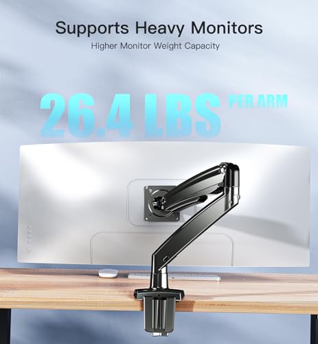 HUANUO Heavy Duty Monitor Arm for 27 32 34 40 49 Inch Ultrawide/Curved Screens, Full Motion Adjustable Monitor Mount with Aircraft-Grade Aluminum, Holds 26.4lbs, VESA 75x75/100x100mm