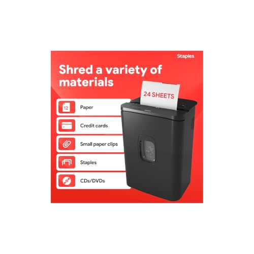 Staples 24-Sheet Cross-Cut Paper Shredder, High-Capacity, Black - size: 24 Sheet