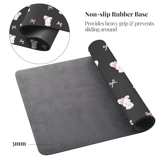Bow Bunny Desk Mat, Cute Extended Gaming Keyboard Mouse Pad, Large Office Desk Cover Mat Pad Deskmat, Non-Slip Leather Home Office Desk Mat Protector 31.5"×15.7" - color: Bunny, size: L(31.5×15.7 inch)