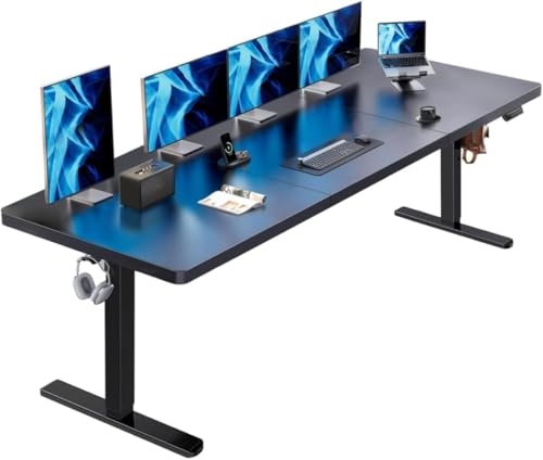 HUANUO Electric Standing Desk, 83 x 30 inch Large Height Adjustable Table, Powerful Brushless Motor, 4 Memory Preset, Sit Stand Up Desk, Home Office Computer Table with Thick T-Shaped Frame - color: Black, size: 83" X 30"