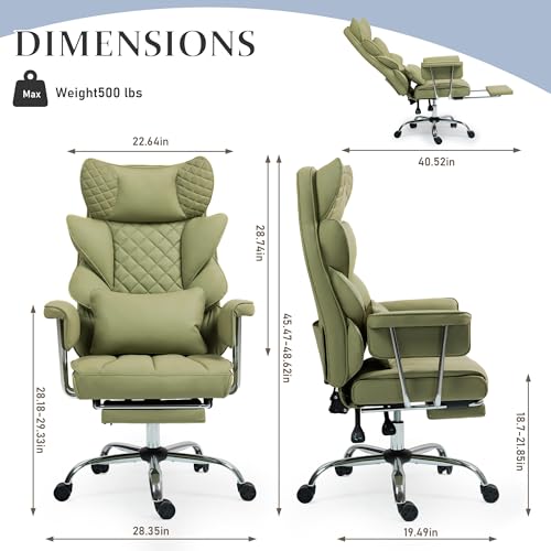 500 Lbs Kneading Massage Office Chair with Foot Rest Reclining Green | Ergonomic Computer Chair, High Back Thick Cushion, Big & Tall, Comfy Leather, Heavy Duty Home Executive - color: Green