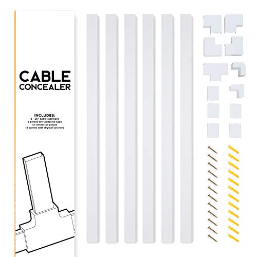 Simple Cord Organizer, 150in Cable Management Under Desk - Easy to Install Screws or Adhesive Mount Cord Covers for Wires on Wall, Desk and Home Office, Wall Cable Organizer (White)