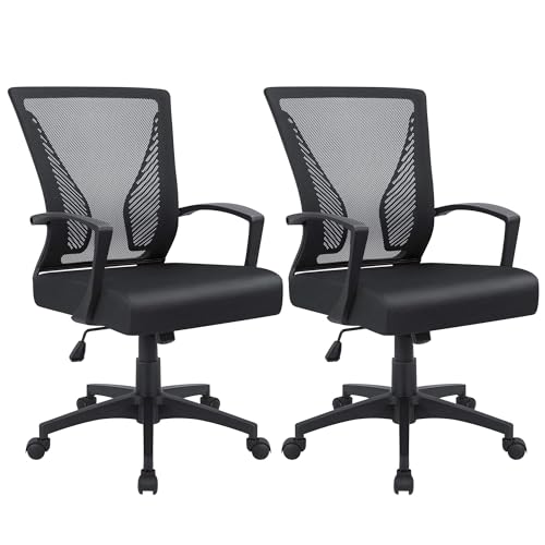 Furmax Office Chair Ergonomic Computer Desk Mesh Chair Mid Back Swivel Lumbar Support with Armrest (2, Black) - color: Black