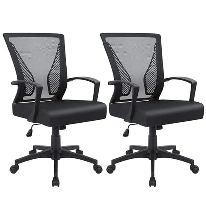 Furmax Office Chair Ergonomic Computer Desk Mesh Chair Mid Back Swivel Lumbar Support with Armrest (2, Black) - color: Black