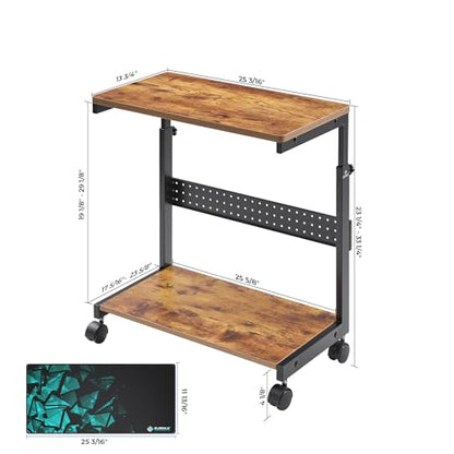 EUREKA ERGONOMIC PC Stand Computer Cart, Height Adjustable Tower Stand 2-Tier Suit for ATX Case Printer, Metal Rolling Cart on Wheels for Gaming Home Office, Antique Wood - color: Antique Wood